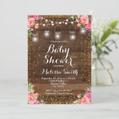 Mason Jar Rose Baby shower Floral carte Invitation (Debout devant)