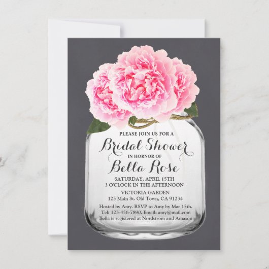 Mason jar rose peony douche nuptiale invitation pe (Devant)