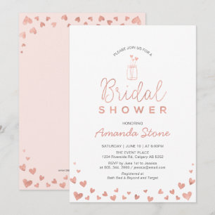 Mason Jar, Roze Goud & Blush Roze Bruiloftsfeest Kaart