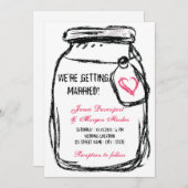 Mason Jar & Roze Hart Bruiloft Uitnodigen Kaart (Voorkant / Achterkant)