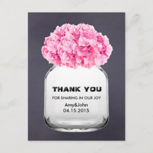 Mason jar roze hortensia dank u opmerking hortensi briefkaart