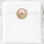 Mason Jar Roze Hydrangea Bloemen Rustieke Bruiloft Ronde Sticker (Tas)