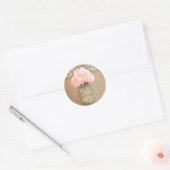 Mason Jar Roze Hydrangea Bloemen Rustieke Bruiloft Ronde Sticker (Envelop)