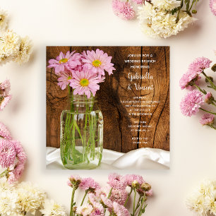Mason Jar Roze Madeliefjes Landelijk Post Bruiloft Kaart