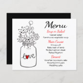 Mason Jar Rust Menu Mariage Noir Rouge Floral (Devant / Derrière)