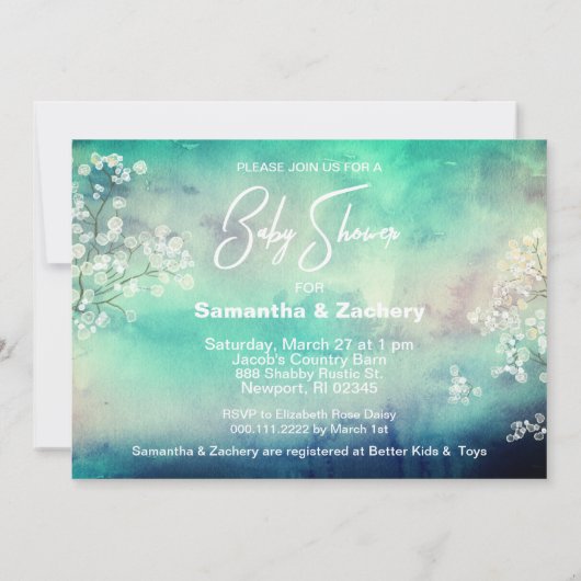 ** Mason Jar Rustic Baby Breath Baby shower Kaart (Achterkant)