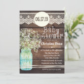 Mason Jar Rustic Baby shower en bois Invitation (Debout devant)