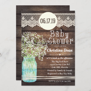 Mason Jar Rustic Baby shower en bois Invitation