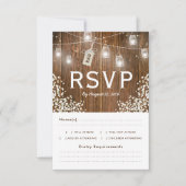 Mason Jar Rustic Babys Breath RSVP Menu Choix (Devant)