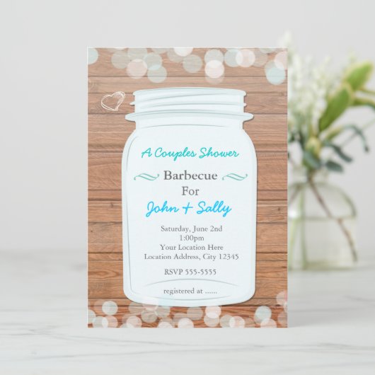 Mason Jar Rustic Bridal Verloving Paren Douche Kaart (Staand voorkant)