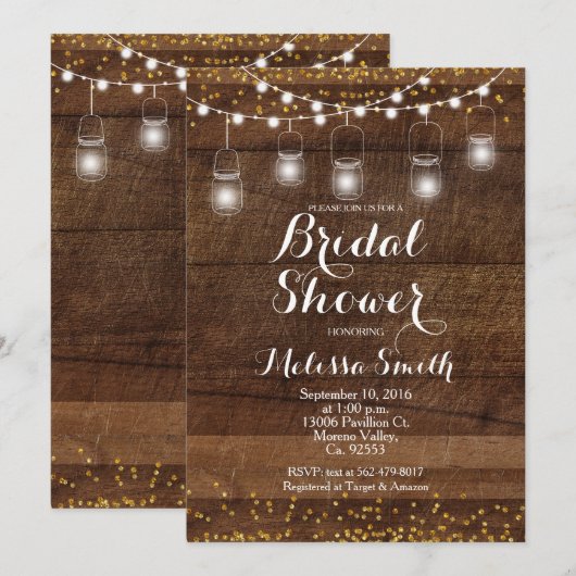 Mason Jar Rustic Bruidsuitnodigingskaart Kaart (Voorkant / Achterkant)