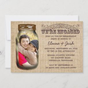 Mason Jar Rustic Burlap Engagement Party Kaart