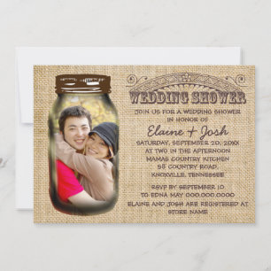 Mason Jar Rustic Burlap Invitation Wedding shower