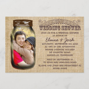 Mason Jar Rustic Burlap Wedding Shower Kaart