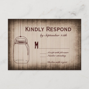 Mason Jar Rustic Country Bois Wedding Cartes RSVP