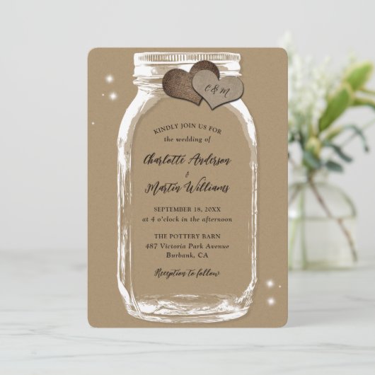 Mason Jar Rustic Country Kraft Weddenschap Kaart (Staand voorkant)