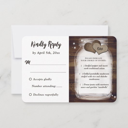 Mason Jar Rustic Country Wedding Meal Choice RSVP (Voorkant)
