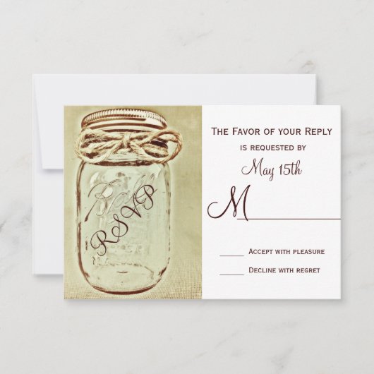 Mason Jar Rustic Country Wedding RSVP Reply Cards (Voorkant)