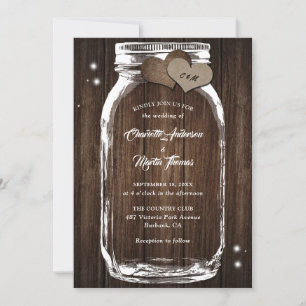 Mason Jar Rustic Country Wood Burlap Heart Wedding Kaart