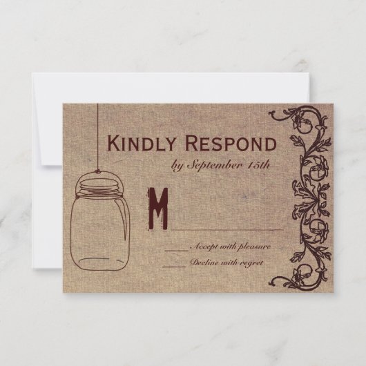 Mason Jar Rustic CountryWedding Cartes RSVP (Devant)