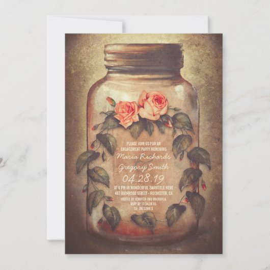 Mason Jar Rustic Engagement Party Uitnodiging (Voorkant)
