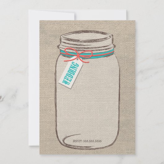 Mason Jar Rustic Faire-part de mariage - Coral Tur (Dos)