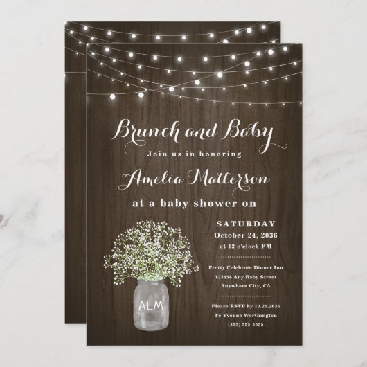 Mason Jar Rustic Floral Brunch thema Baby shower Kaart (Voorkant / Achterkant)
