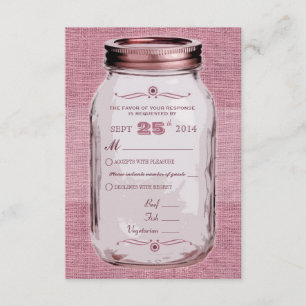 Mason Jar Rustic Kijk Roze Aangepaste RSVP Kaartje