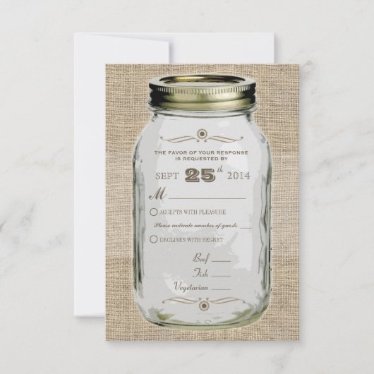 Mason Jar Rustic  look Custom RSVP (Voorkant)