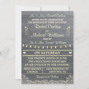Mason Jar Rustic Wedding Invitation Kaart