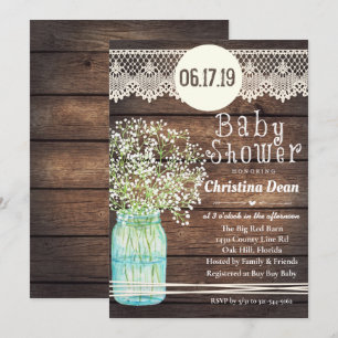 Mason Jar Rustiek Hout Baby shower Invitation Kaart