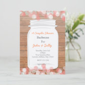 Mason Jar Rustieke Bruids Zalm Lichten Uitnodiging (Staand voorkant)