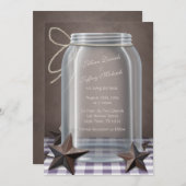 Mason Jar Rustieke Sterren Paarse Gingham Bruiloft Kaart (Voorkant / Achterkant)