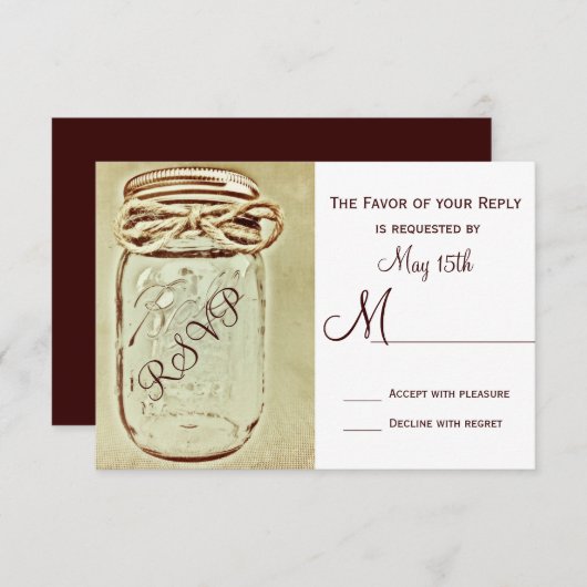 Mason Jar Rustique Mariage campagnard RSVP Cartes  (Devant / Derrière)
