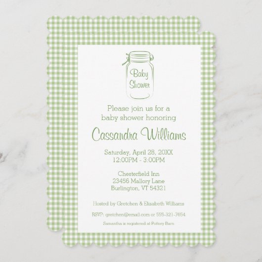 Mason Jar Sage Baby shower Invitation (Devant / Derrière)