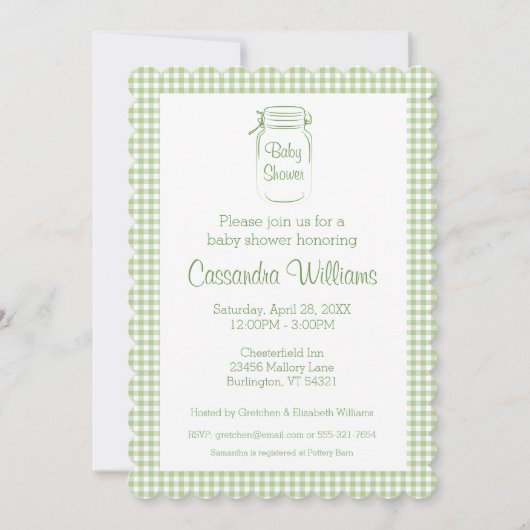 Mason Jar Sage Baby shower Invitation (Devant)