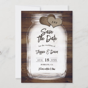 Mason Jar Schuur Hout Jute Zak Harten Monogram Huw Save The Date