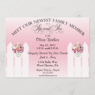 Mason Jar Sip en See Baby Girl Invitation Kaart