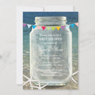 Mason Jar & Starfish Blue Zee Beach Baby shower Kaart