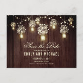 Mason jar string licht kant rustiek save the date aankondigingskaart (Voorkant)