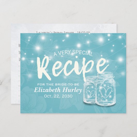 Mason Jar String Light Floral Vrijgezellenfeest Re Uitnodiging Briefkaart (Voorkant / Achterkant)