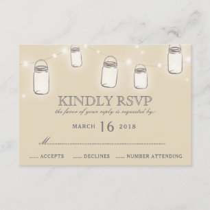Mason Jar String Lights Blush Pink Wedding RSVP Kaartje