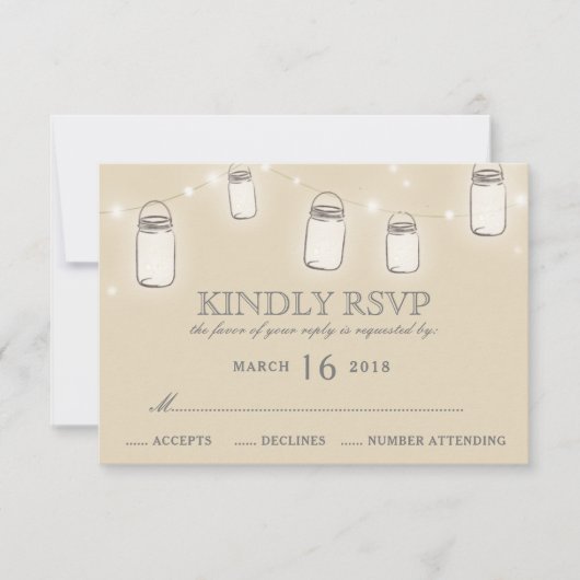 Mason Jar String Lights Blush Pink Wedding RSVP Kaartje (Voorkant)