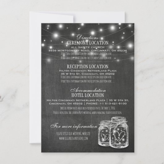 Mason Jar String Lights Chalkboard Weddenschap Det Kaart (Voorkant)