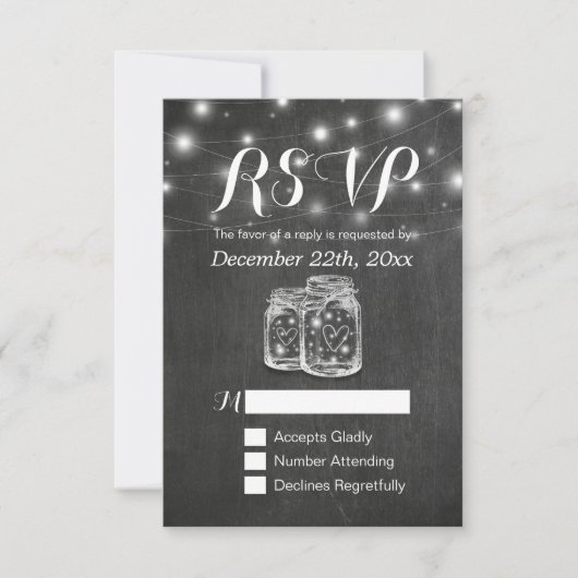 Mason Jar & String Lights Chalkboard Wedding RSVP (Devant)