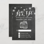 Mason Jar & String Lights Chalkboard Wedding RSVP (Devant / Derrière)