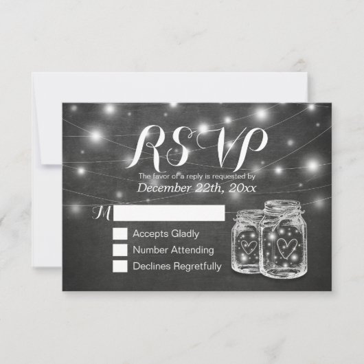 Mason Jar & String Lights Chalkboard Wedding RSVP (Devant)