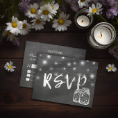 Mason Jar & String Lights Chalkboard Wedding RSVP Uitnodiging Briefkaart