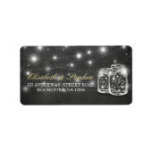 Mason Jar String Lights Chalkboard Weduwadres Etiket (Voorkant)
