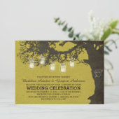 Mason Jar String Lights Chartreuse Tree Wedding Kaart (Staand voorkant)